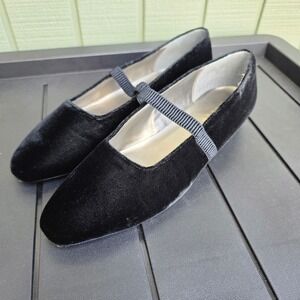 Pazzo‎ Mimic-V Black Velvet Mary Jane Flat Shoes 8M Leather Sole